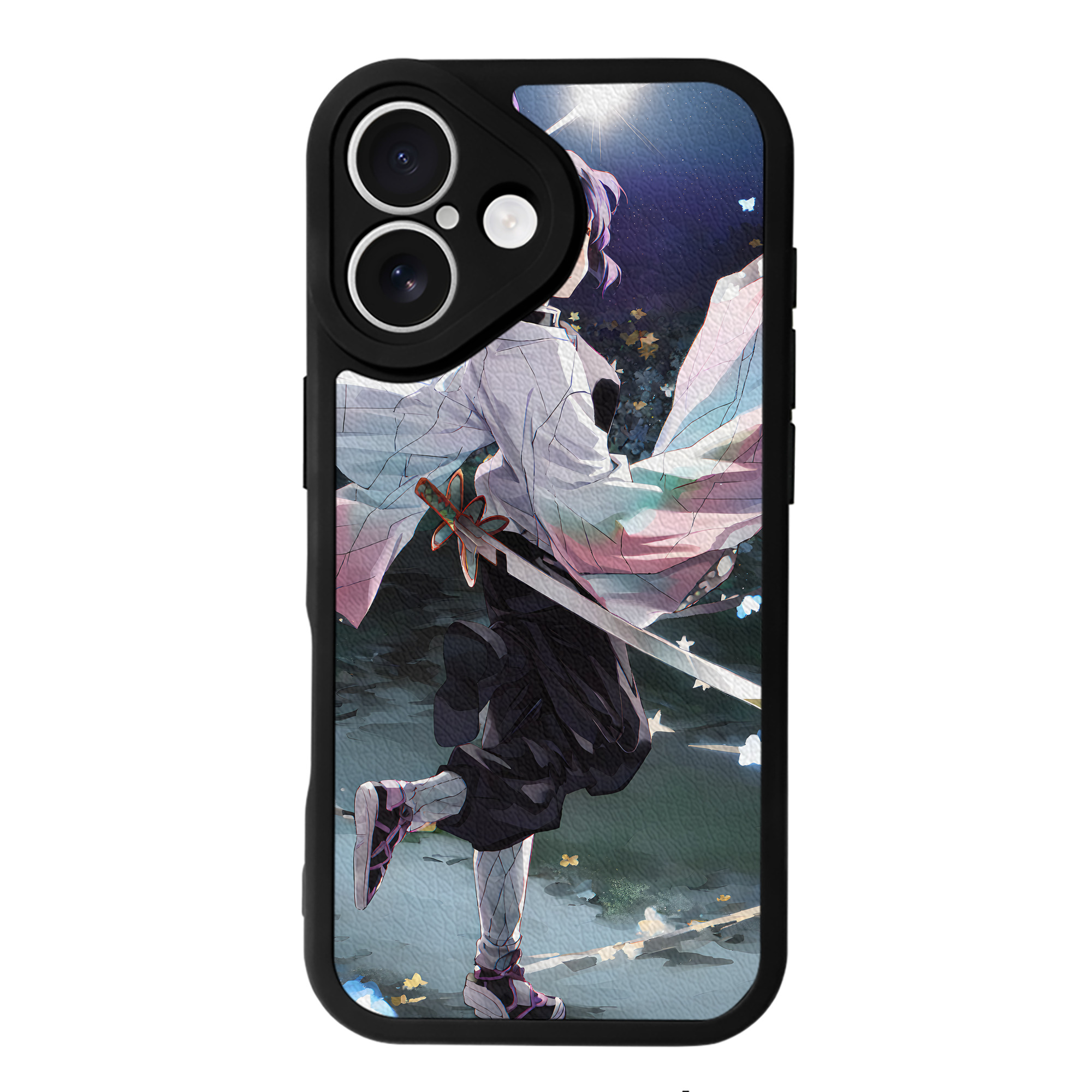 （画像用） 鬼滅の刃（きめつのやいば）蟲柱-胡蝶 しのぶ／こちょう しのぶ Kochou Shinobu 【iPhone 16シリーズ対応】シリコンスマホケース（レザー調） 材質：シリコン